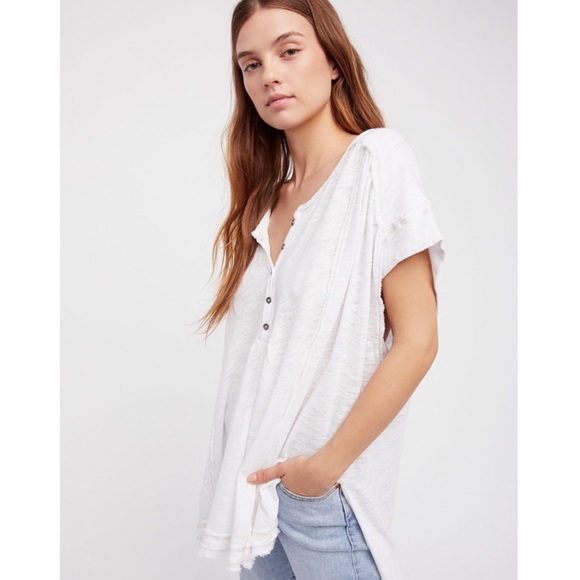 Free People Tops - SALE Free People Aster Henley Linen Oversized Tee